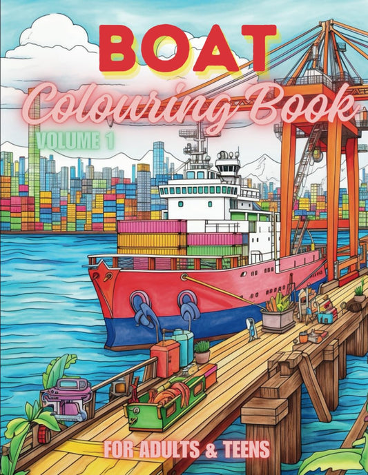 Boat Colouring Book for Adults & Teens. Black and White. 40 Unique Designs. 8.5x11"